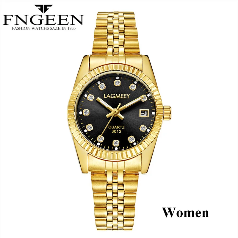 WomenSteelGold Black Золотые часы для мужчин Топ бренд класса люкс с бриллиантами кварцевые часы для пары женские со стальным ремешком светящиеся часы Reloj Hombre Love - Цвет: WomenSteelGold Black