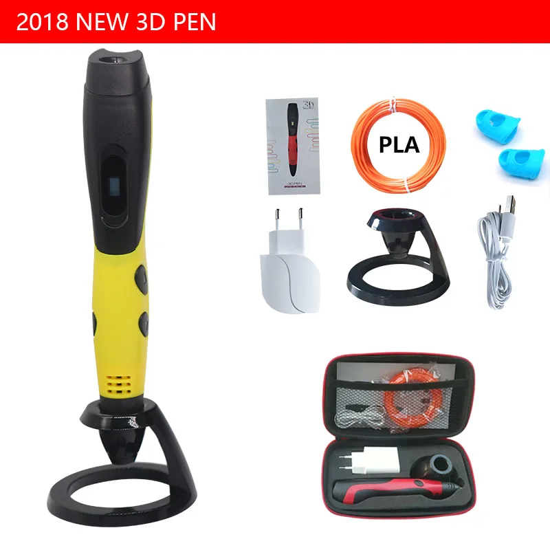 Sell well/3D ручка с PLA нити Дети diy Рисунок пером, 5V 2A usb адаптер переменного тока, oled дисплей креативные образования, можете использовать power bank - Цвет: Only yellow pen