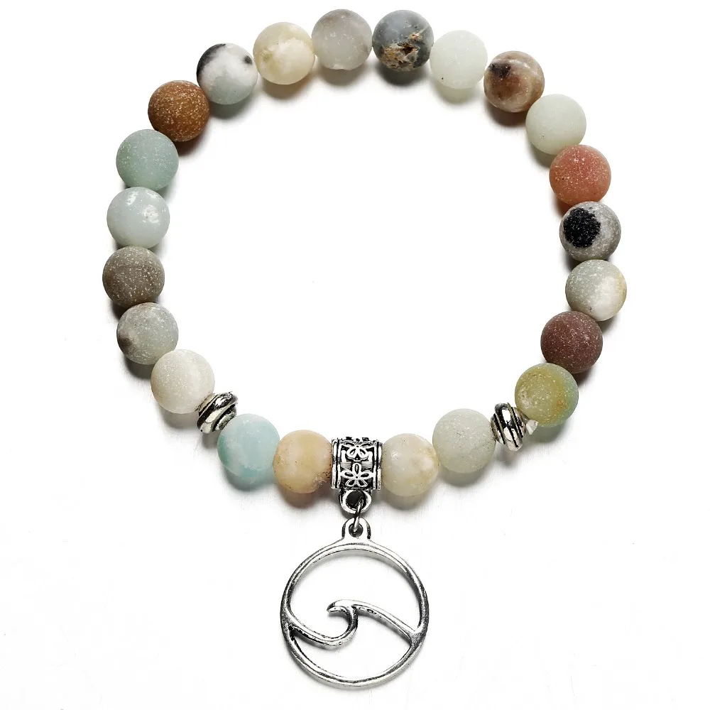 FineToo Vintage Matte Natural Stone Beads Wave Bracelets for Women Men Handmade Elastic Beaded Bracelet Ocean Beach Jewelry | Украшения и