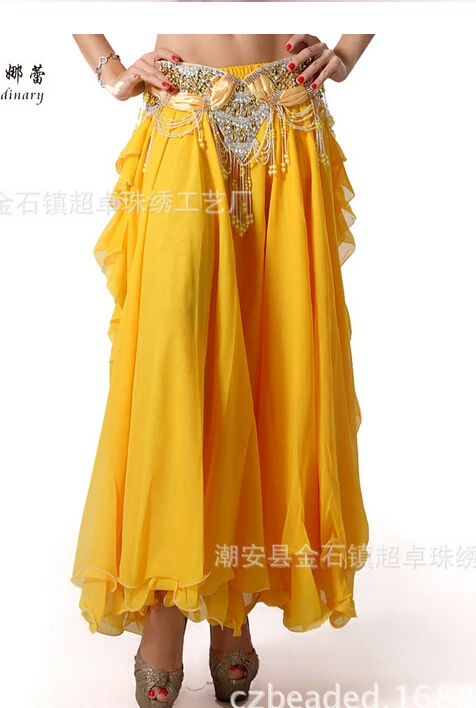 

1pcs/lot woman Sexy belly dance Costume skirt 2 layers with slit skirt chiffon long belly dancing skirts free size