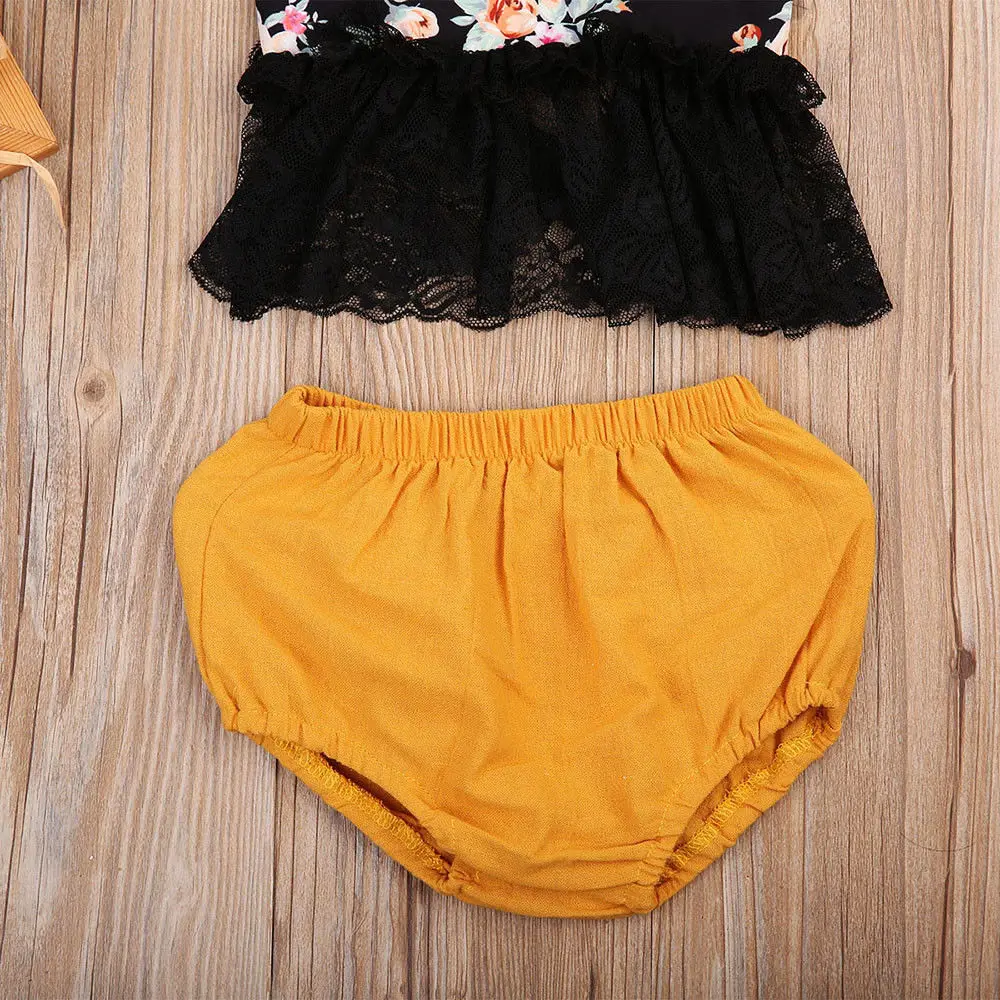 2 предмета одежда для маленьких девочек Летняя Повседневная Кружевная футболка с