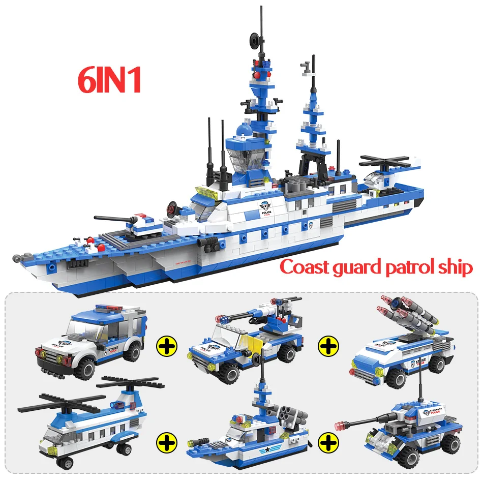 

1230PCS City Police Transport Aircraft Building Blocks City Police Warship Car Truck Army Soldiers WW2 Bricks Kids Toy