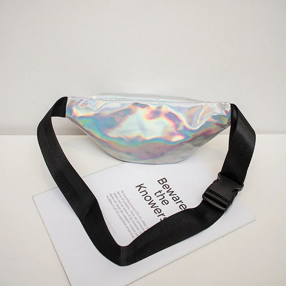 Laser Waist Packs Bags Women Pure Color Fanny Pack Female Belt Bag Black PVC Waist Packs Laser Chest Phone Pouch