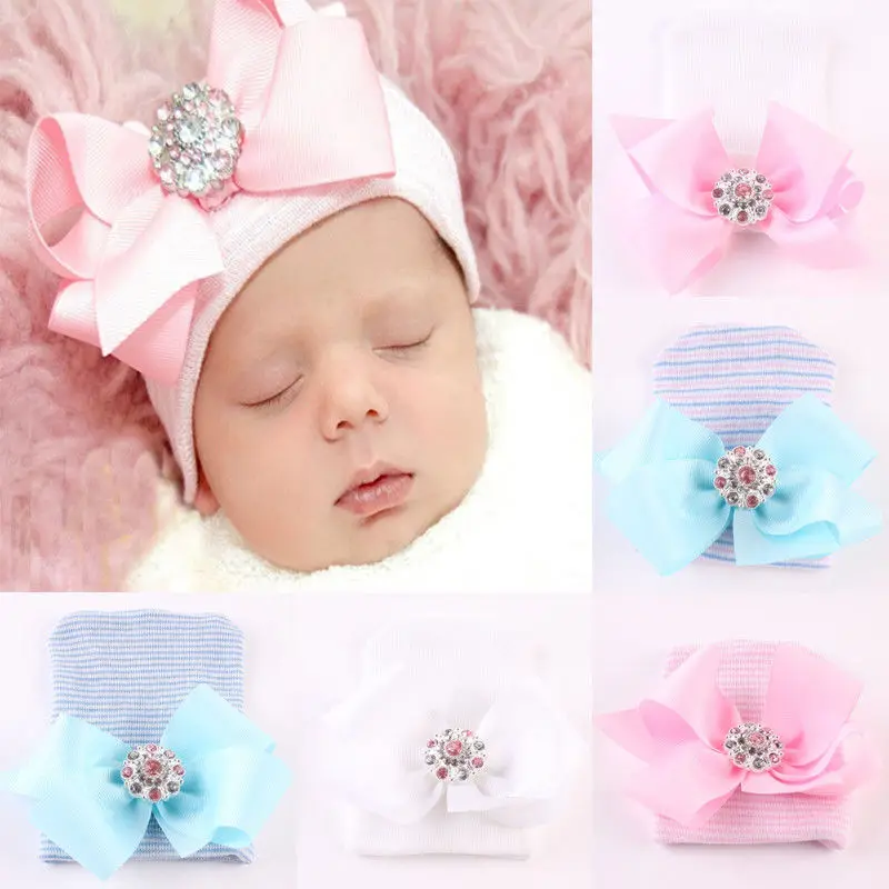 

PUDCOCO 2017 Newest Cute Newborn Baby Girl Comfy Bowknot Hospital Cap Beanie Hat