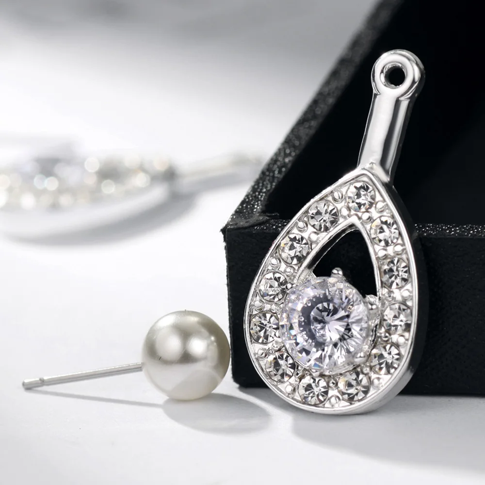 Женские серьги капельки Neoglory обручальные с фианитом и жемчугом гипоаллергенные