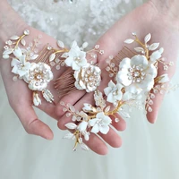 porcelain flower bridal hair combs pins set fashion wedding headpiece party prom side tiara handmade brides hair accessories