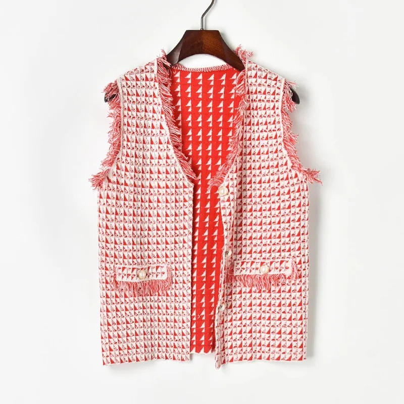 Элегантный клетчатый кардиган с открытой строчкой женский жилет трикотажное