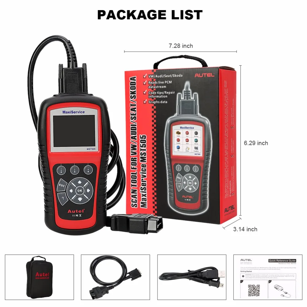

Autel MST505 OBD2 Code Reader Scanner for Audi Seat Skoda Cars All Systems Diagnosis Oil EPB Full OBDII Functions Printing Data