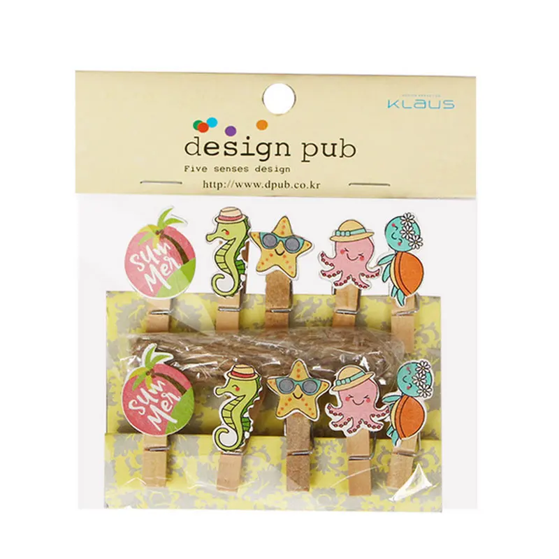 

10 pcs/pack Creative Marine animal Wooden Clip Photo Craft DIY Clips with Hemp Rope Clothespin Craft Decoration Clips Pegs