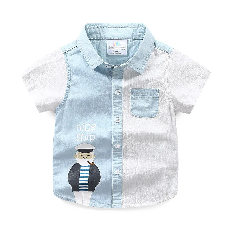 

Summer Toddler Boys Shirts Casual Cotton Short Sleeve T-shirts Color Stitching Turn-down Collar Kids Clothing 2 3 4 5 6 7 8 Year