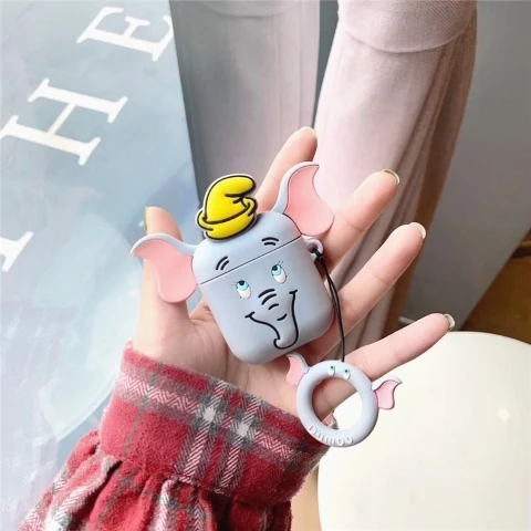 gray 3D мультфильм Dumbo силиконовый чехол airpods для Apple Airpods1/2 беспроводные Bluetooth наушники для зарядки наушники защитный чехол - Цвет: gray