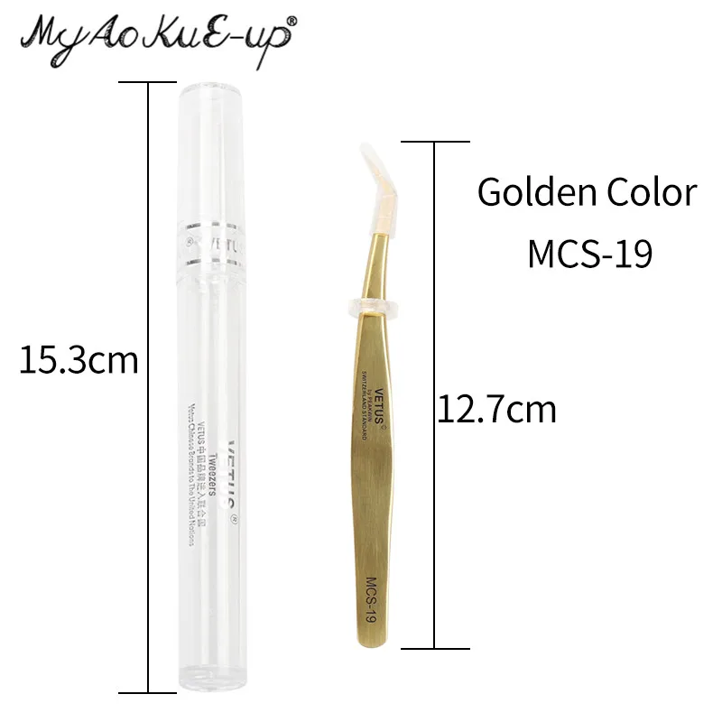 Mcs 19 golden Новая серия MCS Премиум Пинцет норковые ресницы удлинение качество ультра тонкий высокая точность нержавеющая сталь антистатические пинцеты - Цвет: Mcs 19 golden