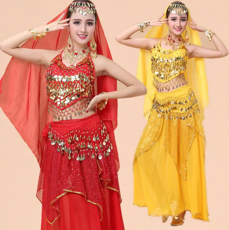 Belly Dance Costume Set Bellydance Performance Gypsy Indian Dress Dancewear Coin Bollywood Costumes | Тематическая одежда и