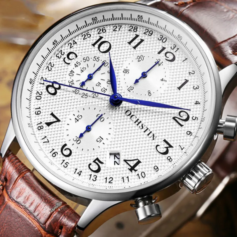 

OCHSTIN Men Watch Top Brand Luxury Leather Waterproof Sport Quartz Chronograph Military Wrist Watch Men Clock Relogio Masculino
