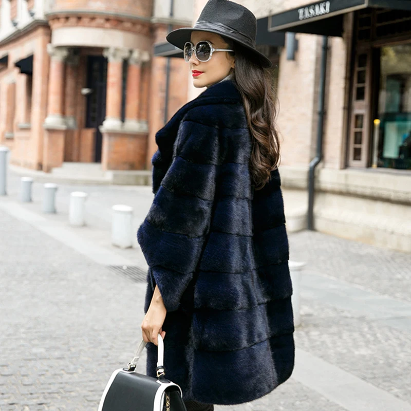M.Y.FANSTY Imported Women Fur Swan Velvet Mink Coats Turn Down Collar Grey Purple Long Causal Loss Slim | Женская одежда