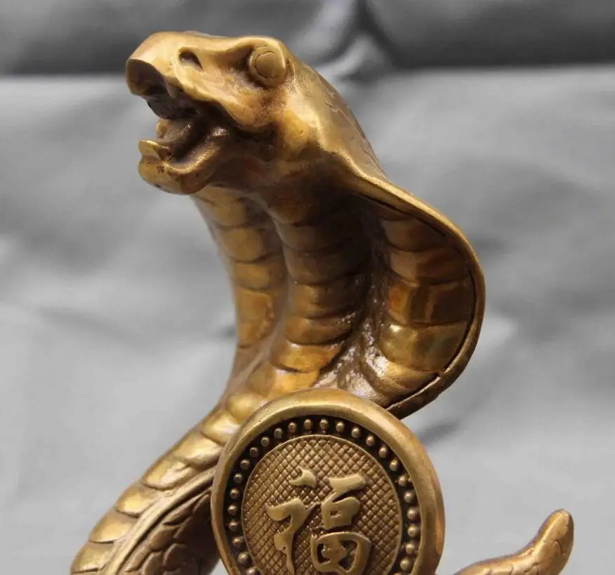 Китайская народная медная статуя фэн шуй счастливый Зодиак змеиная кожа|statue|art deco