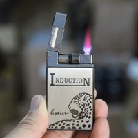 new electronic induction windproof lighters metal flameless straight cigarette lighter inflatable gas butane fair smokers gift