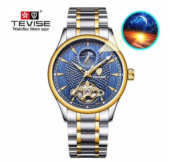 Tevise automatico self-ветер Для мужчин стимпанк Tourbillon механические часы Скелет Бизнес