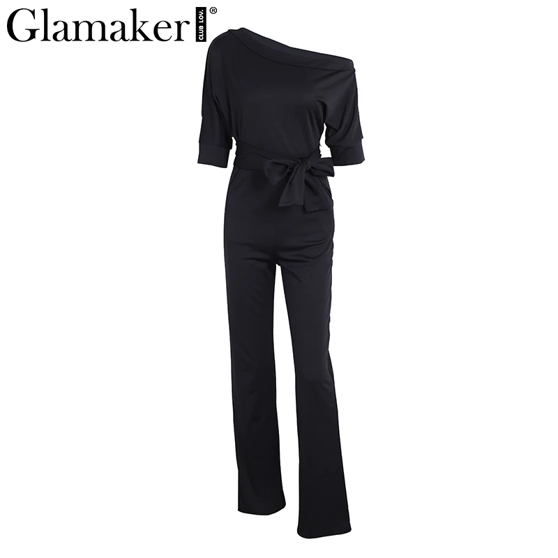 

Glamaker Cold shoulder bandage jumpsuit Elegant slim brief spring jumpsuit romper Work office business long pants playsuit 2018