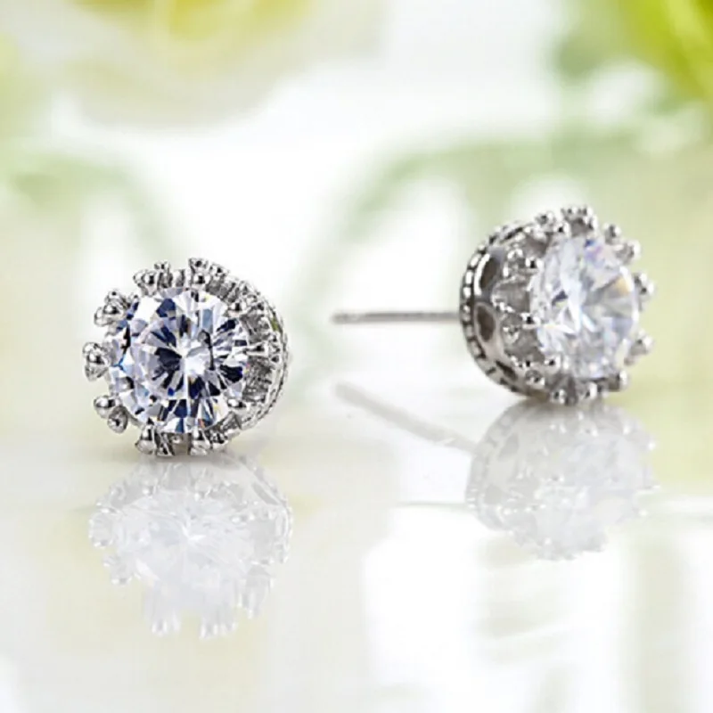 

925 Prata sliver fashion jewelry carat round zirconia stud earrings