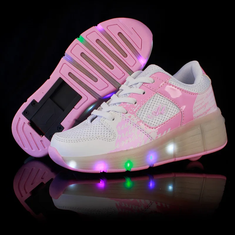 New Black Cheap Child Fashion Girls Boys LED Light Roller Skate Shoes For Children Kids Sneakers With Wheels One wheels | Детская одежда