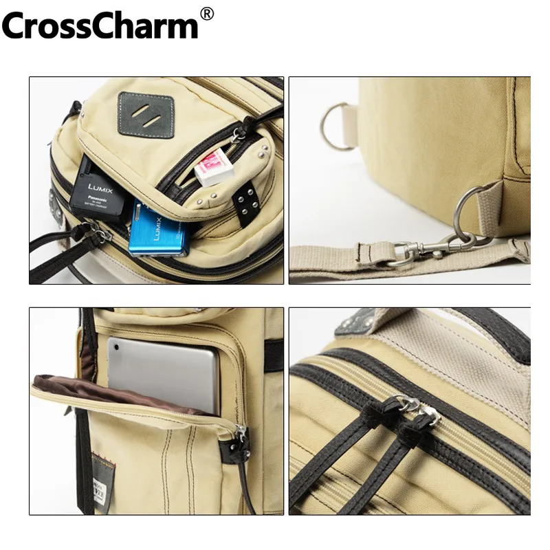 Crosscharm Для мужчин Винтаж плеча рюкзак холст кожа Повседневное Сумка для