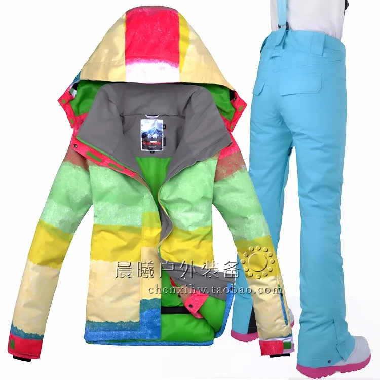 Gsou Snow женский горнолыжный костюм куртка+ лыжные брюки Snowbaord пальто и брюки уличная Водонепроницаемая зимняя теплая одежда