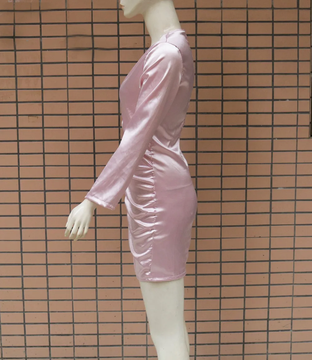 Женское платье с длинным рукавом Клубное платье-футляр из сатина розового цвета