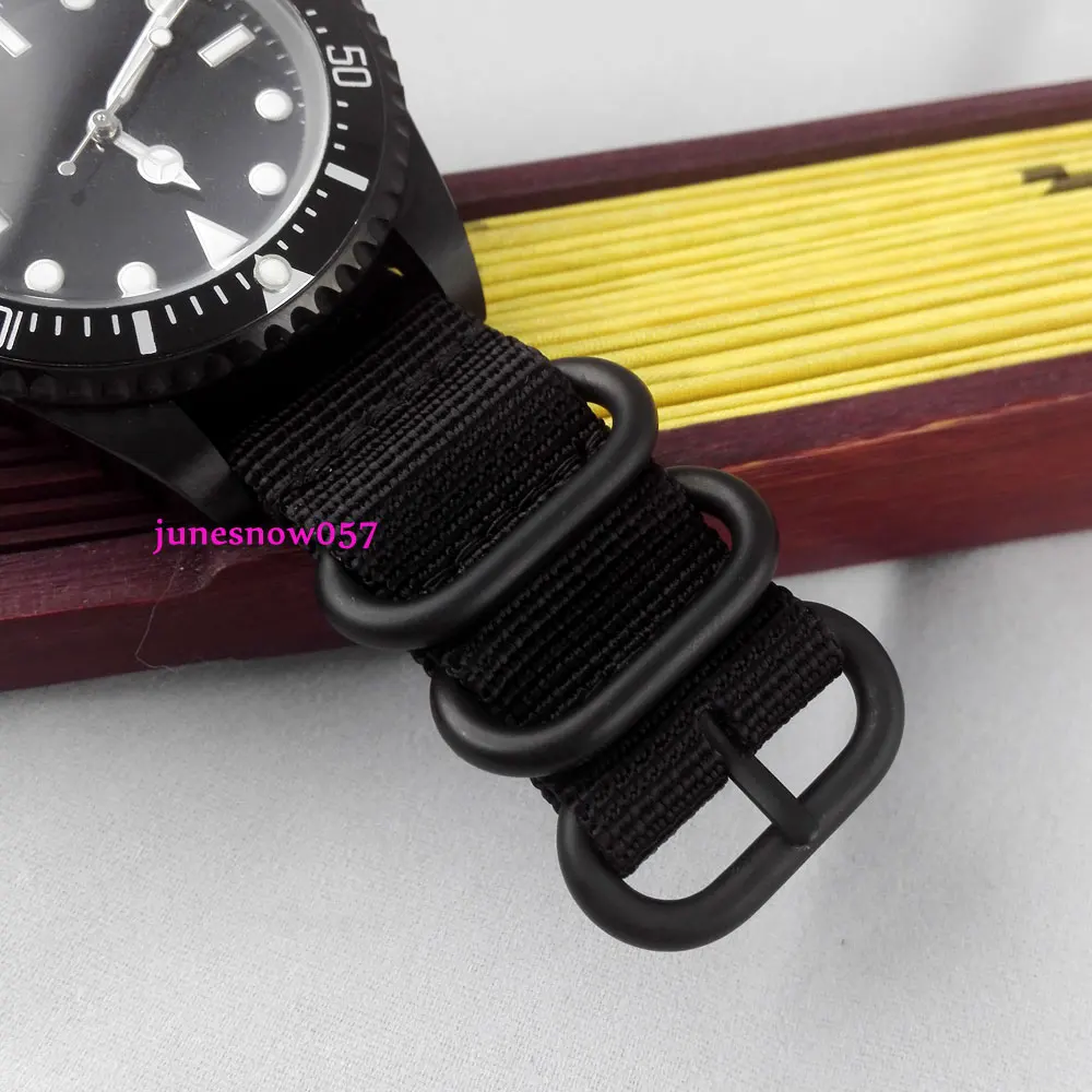 

Parnis 42mm black sterile dial luminous PVD case black Nylon strap SEA Automatic men's watch 309 relogio masculino