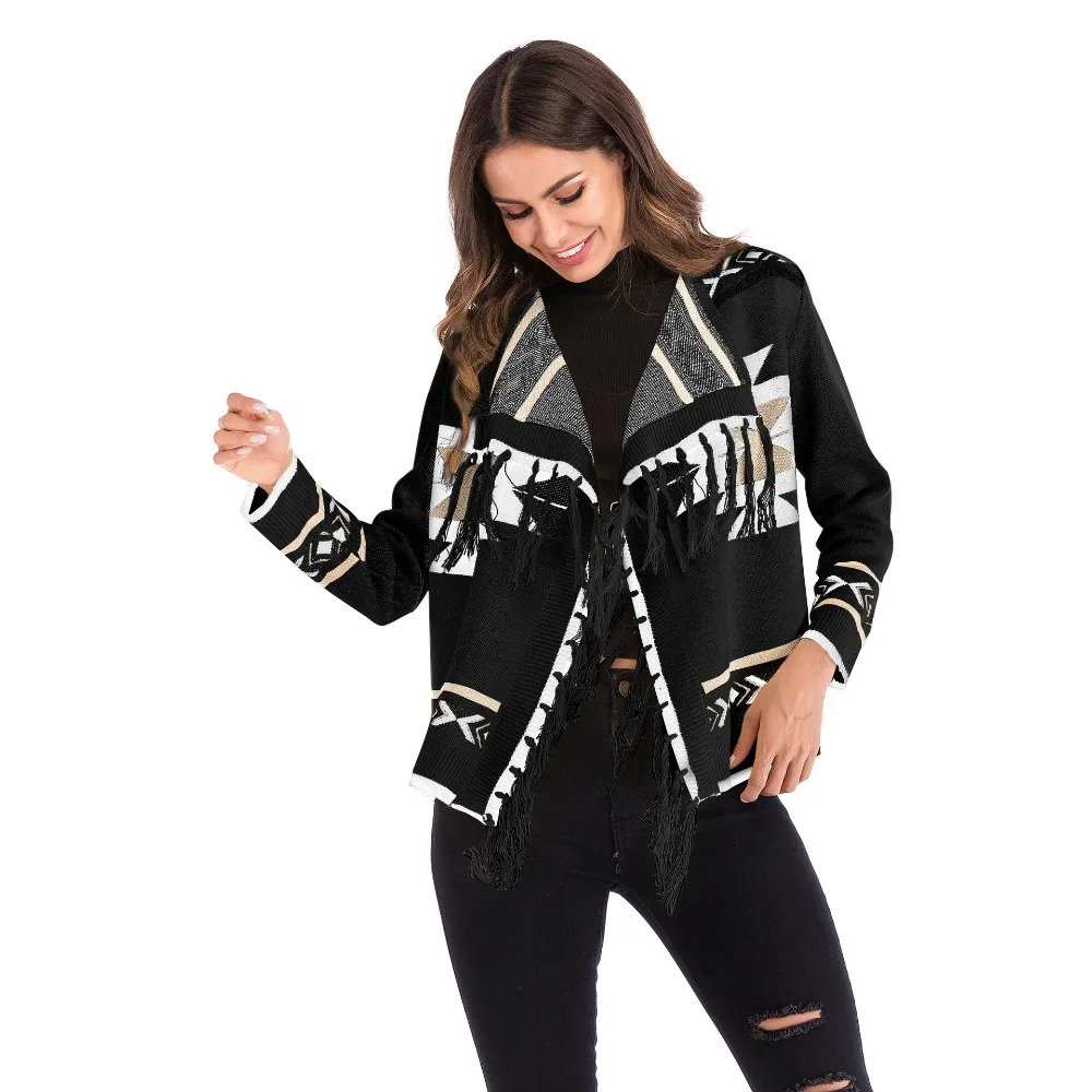 2019 осенние женские вязаные куртки с геометрическими узорами женская верхняя