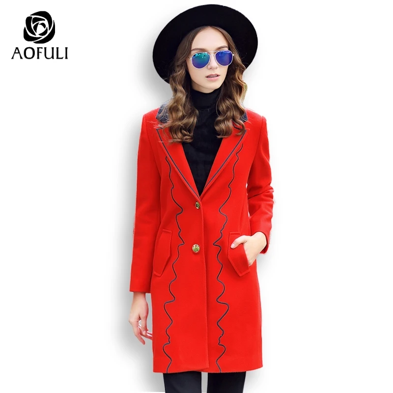 AOFULI S XXXL 4XL 5XL Плюс размер женское Шерстяное Пальто Длинные зимние топы с длинными