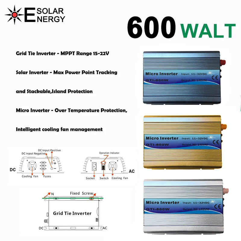 1 шт США сетки галстук инвертора 600 W Stackable DC11-32V Вход AC110V MPPT синусоида Инвертор Micro подходит для 82 V Панели солнечные/24 V Батарея