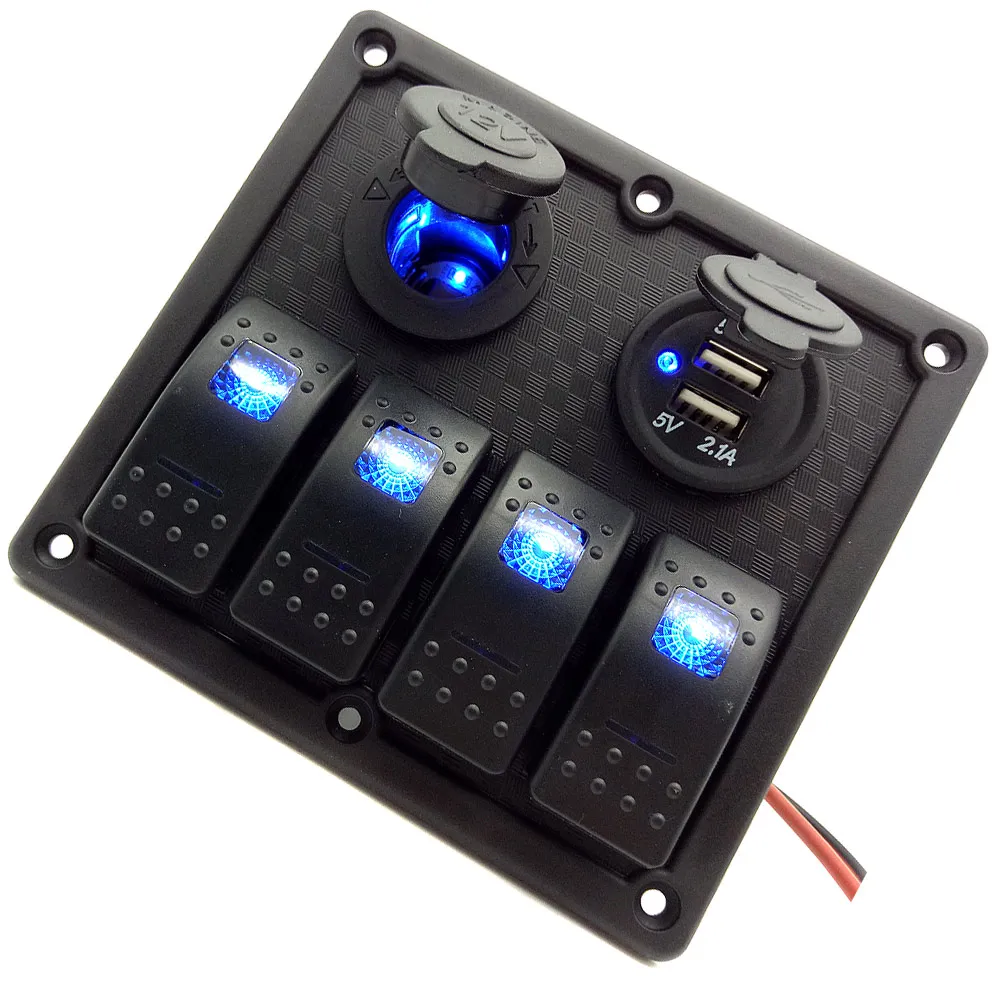 Waterproof 4 Gang Rocker Switch Panel With Dual USB Port & 12V Cigarette Lighter Socket Car Styling | Автомобили и мотоциклы