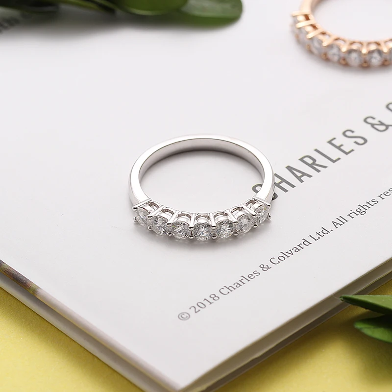 Классические 0.7CT VVS DEF цветные 7 кольца с муассанитом Твердые 18 к белое золото Charles& Colvard Forever One Moissanite обручальные кольца для женщин