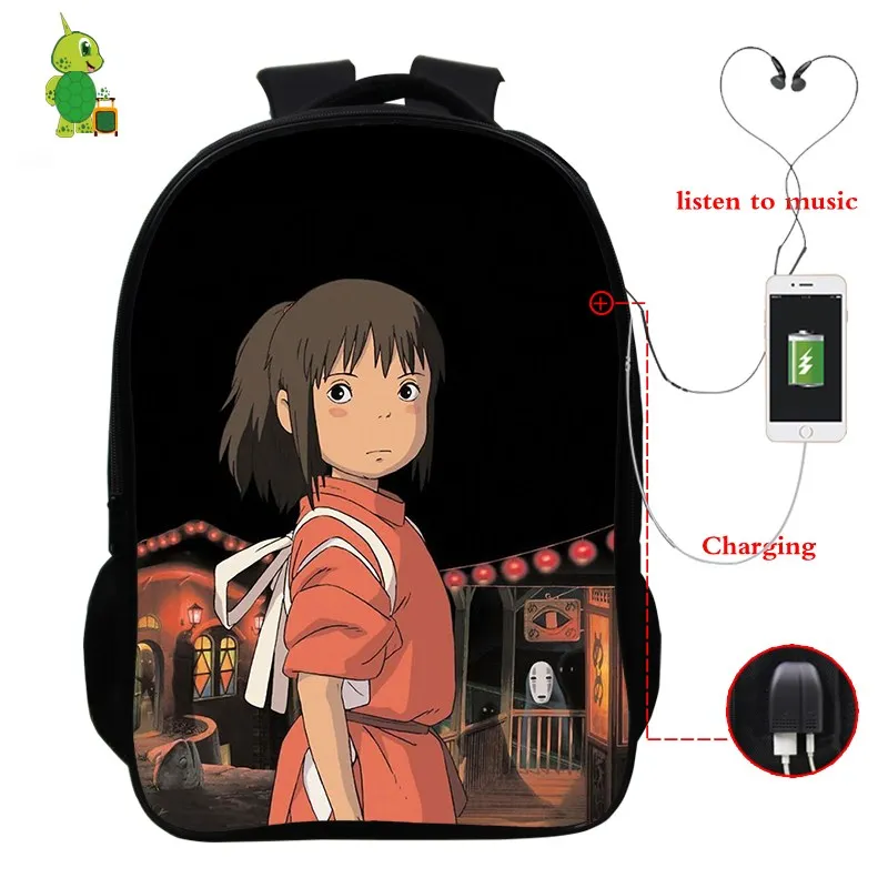 Ghibli рюкзак с usb-зарядкой для мальчиков и девочек-подростков многофункциональный