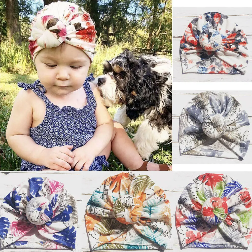 Lovely Newborn Baby Girls Caps Infant Hat Floral Cotton Beanie Toddler Turban Cap Head Wrap | Детская одежда и обувь