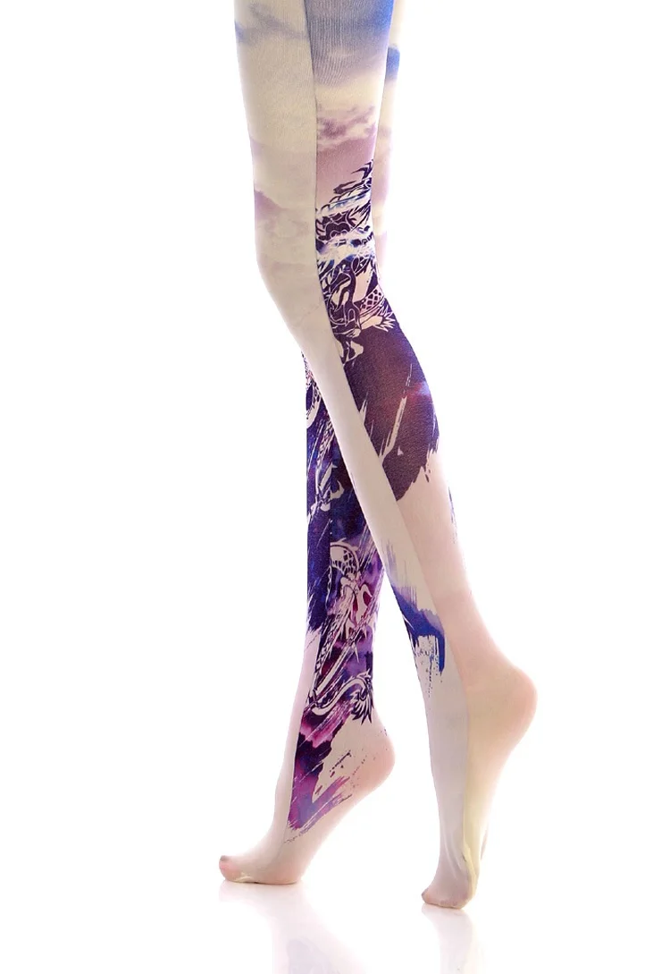 Китайские колготки с принтом дракона | Женская одежда