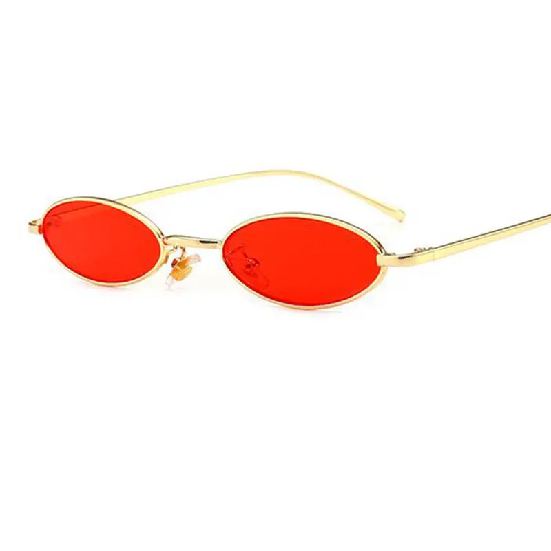Trend Narrow Oval Glasses Retro Brand Designer Women Men Hip Hop Sun Red Yellow Cute Small Sunglasses Metal Oculos | Аксессуары для