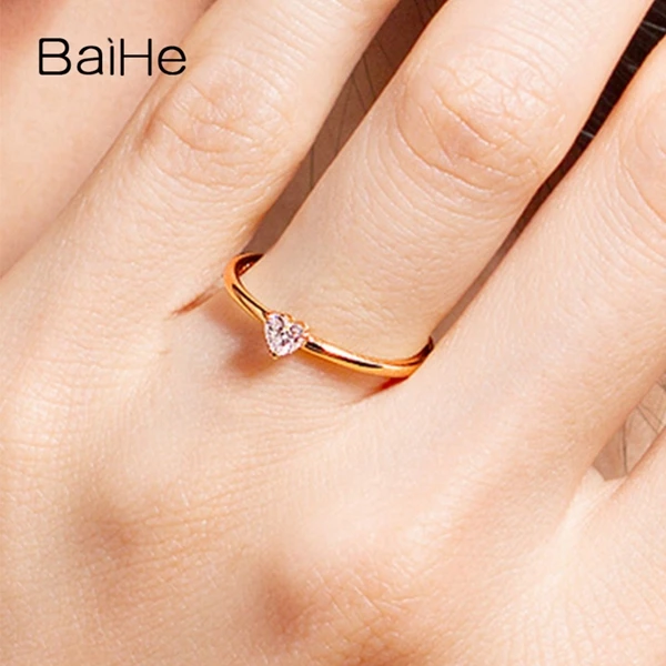 BAIHE Твердое 14 к желтое золото 0.15ct H/SI кольцо в форме сердца с натуральными бриллиантами обручальное женское ювелирное изделие модное Подарочное кольцо