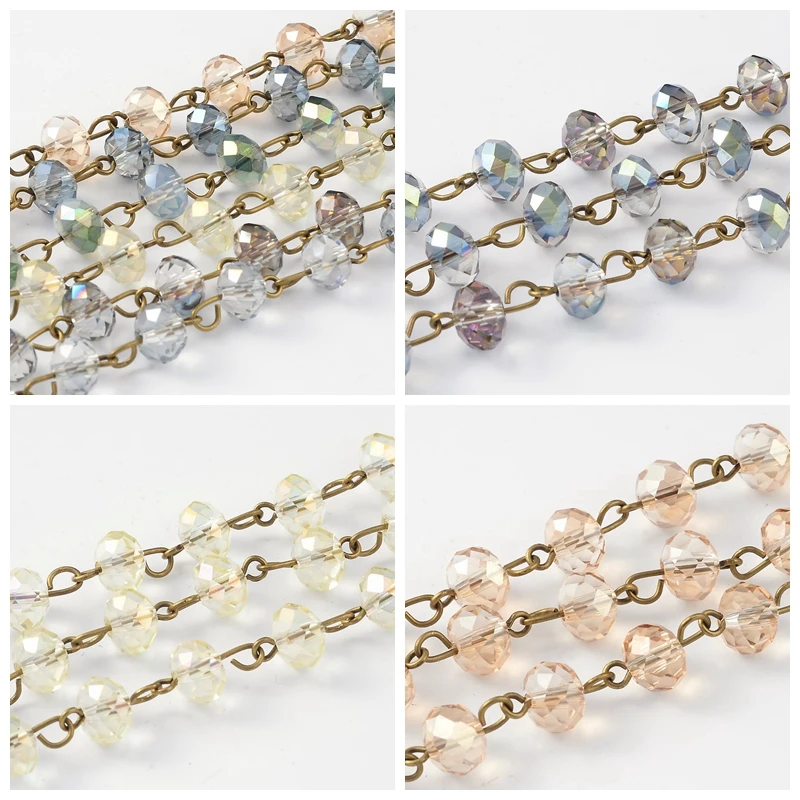 39.4&quot 8x5mm Handmade Electroplate Glass Faceted Abacus Beads Chains Antique Bronze Eyepin Necklace Bracelet Making Plated | Украшения и