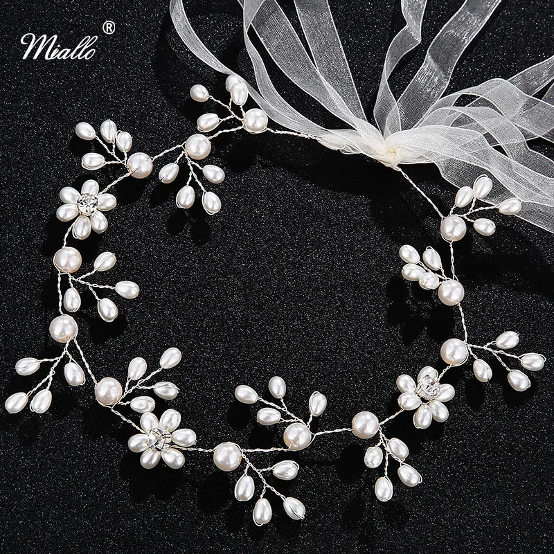 

Miallo Crystal Hair Vine Hairband for Bridal Ladies Tiara Crown Pearl Blossom Bridal Headband Wedding Head Chain Sweet Jewelry