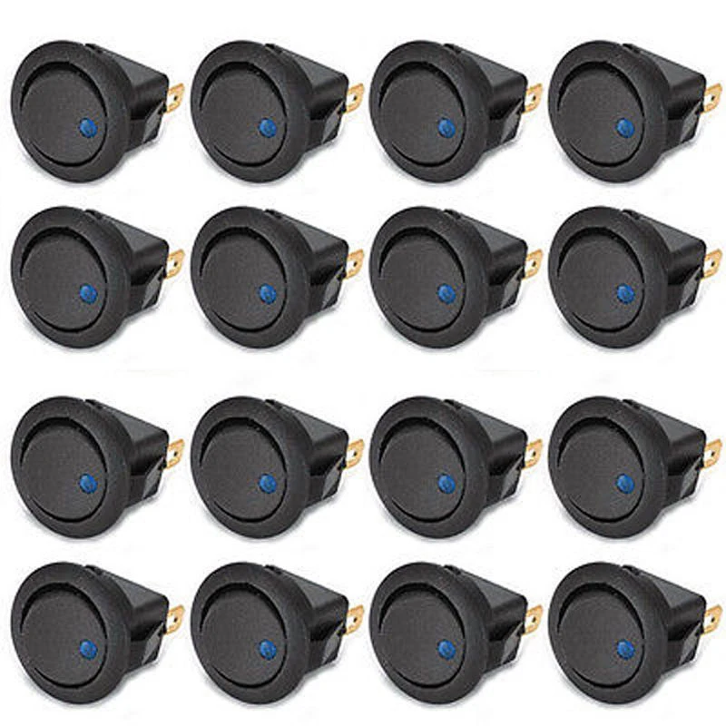 

10* 12V Car Round Rocker Dot Boat Blue LED Light Toggle ON/OFF Switch Kits Black Car Dome Light Accessories 3/4''/19mm Hole