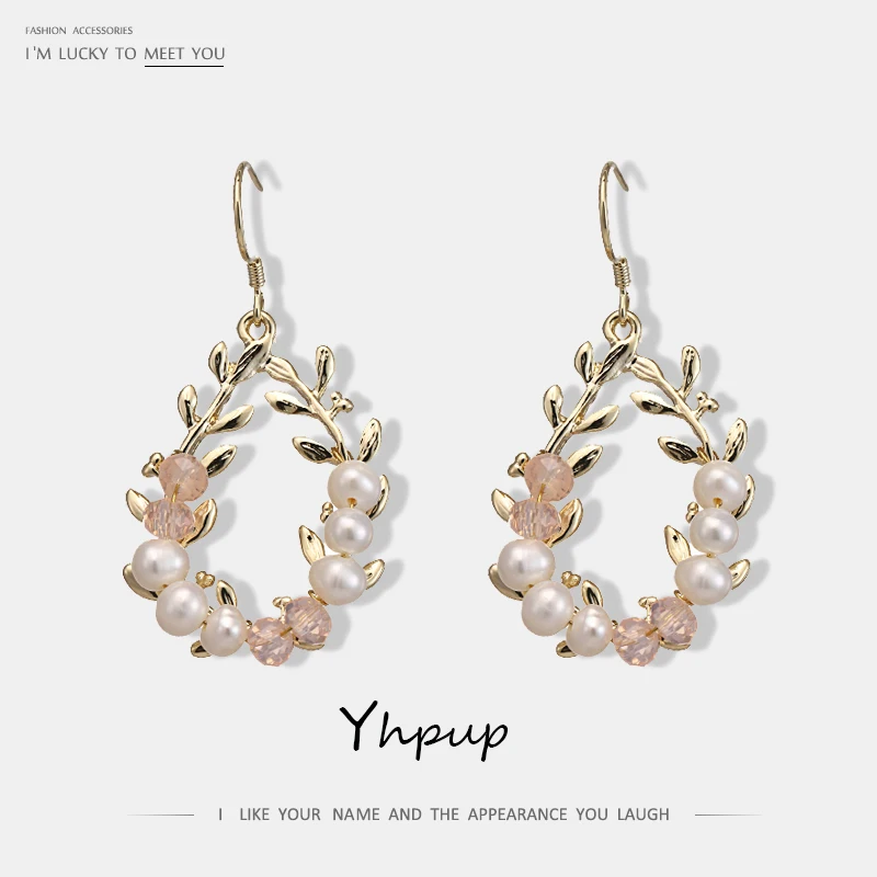 Yhpup Trendy Exquisite Natural Pearls Dangle Earrings Crystal Copper Plant Elegant Chic S925 for Bride Party Brincos | Украшения и