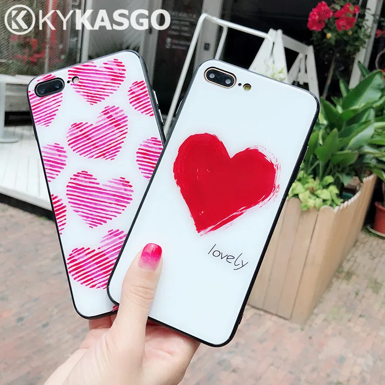KYKASGO чехол из закаленного стекла для iPhone X с милым сердцем жесткая задняя крышка
