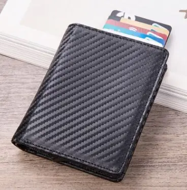 black carbon fiber Автоматическая банковский идентификатор держатель для карт s Алюминий для мужчин RFID Блокировка Кошелек из искусственной кожи кредитные держатель для карт несканированные дорожные карты кошельки - Цвет: black carbon fiber