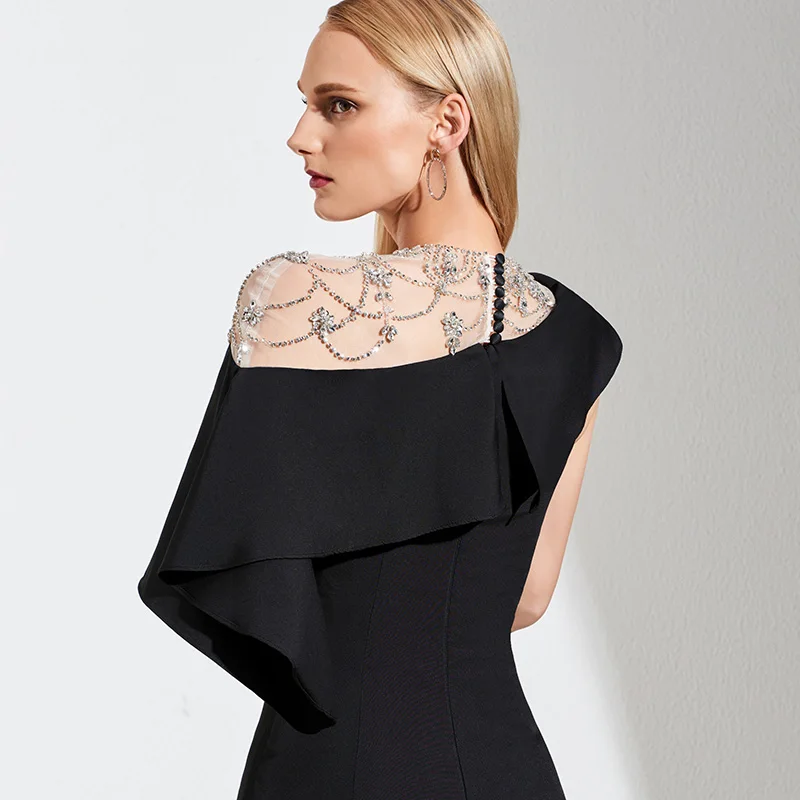 Tanpell черное вечернее платье из бисера длиной до пола для женщин коктейльная