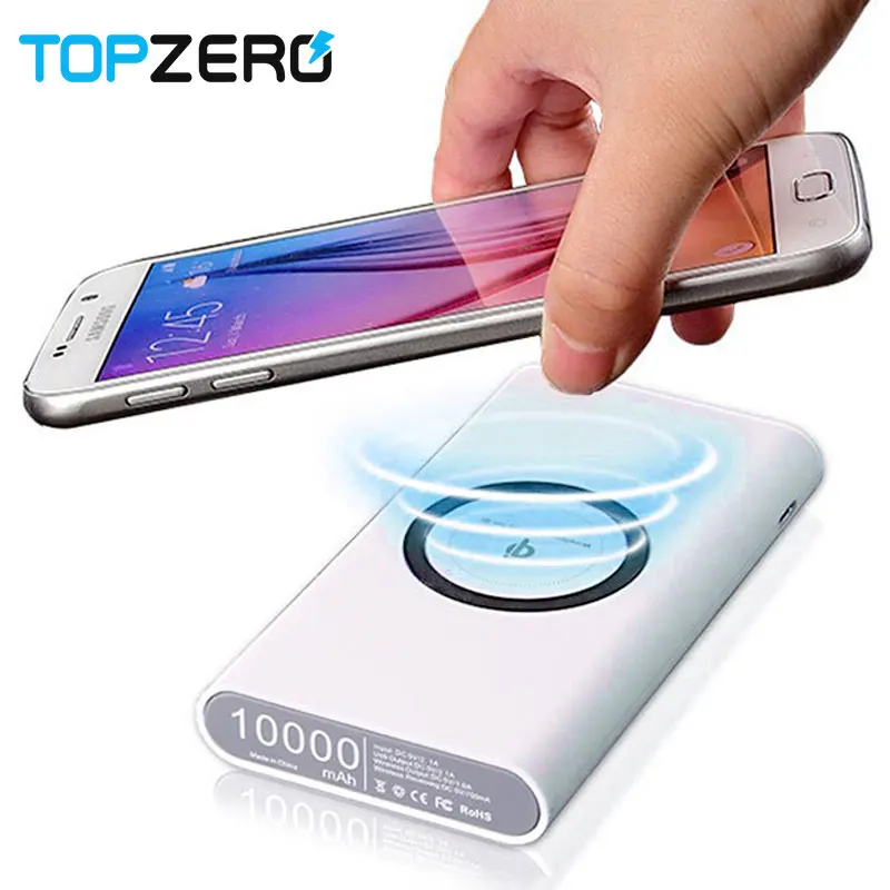 TOPZERO 10000 мАч, зарядное устройство, беспроводное зарядное устройство для iPhone X, 8 Plus, Qi, беспроводное зарядное устройство для samsung S6, 7, 8, Note, 8, Xiaomi, зарядное устройство