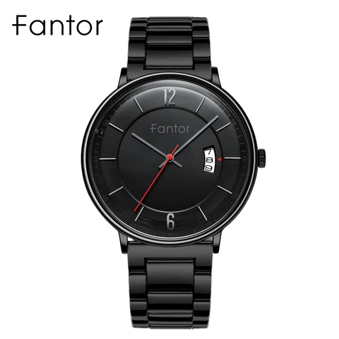 Часы Fantor мужские из нержавеющей стали, модные классические брендовые водонепроницаемые черные кварцевые наручные, с датой