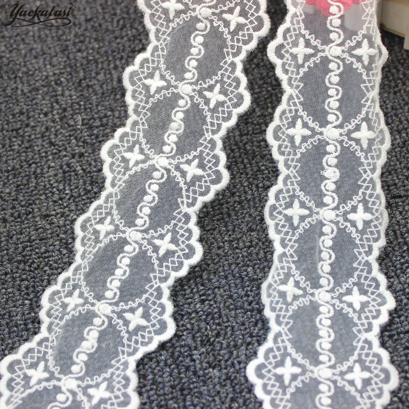 YACKALASI Cotton Lace Mesh Embroidered Applique White Soft Tulle Ribbon Double Scalloped Sewing Apparel Trims Vintage 5.7CM | Дом и сад