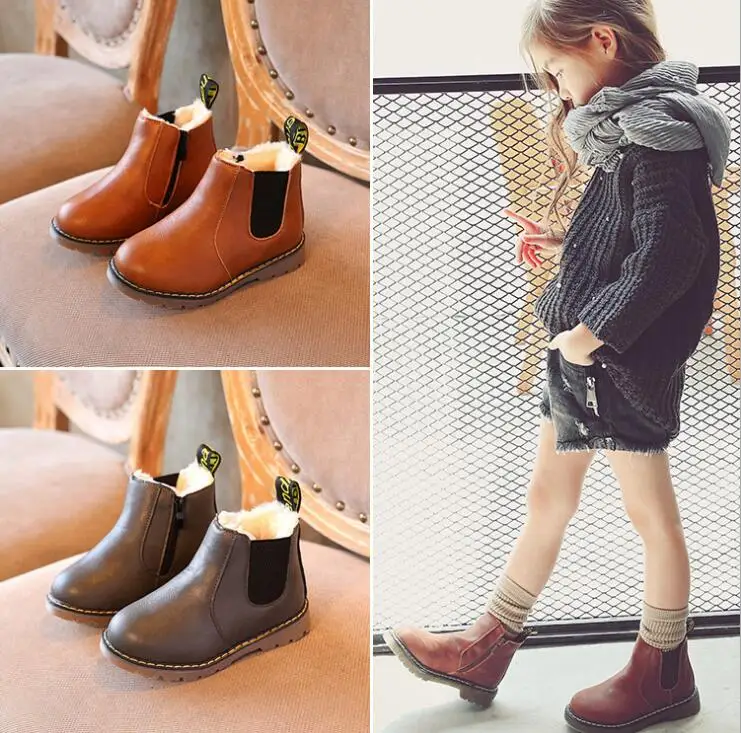 Осень-зима 2019 детские ботинки Martin обувь для мальчиков и девочек меховые теплые
